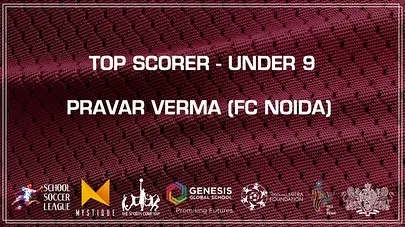 The Top Scorer award for the Under 9 category goes to Pravar Verma from FC Noida, who also shared the Best Player award. A double achievement.