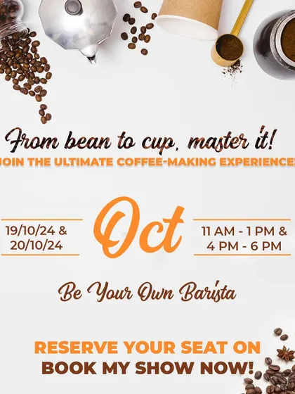 'From bean to cup, master it!' This poster for our October barista event emphasizes learning the complete coffee-making process.