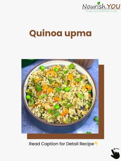 Quinoa Upma is a light and flavorful breakfast option from my list of easy quinoa recipes. It's a great way to start your day with a high-protein, low-calorie meal that keeps you full.
