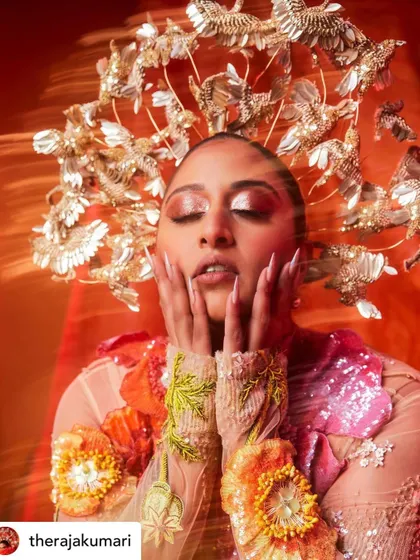 The nails I created for The Raja Kumari, seen here with her custom couture and crown by Rahul Mishra.