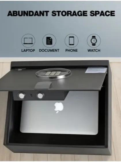 The Ozone cabinet safe offers abundant storage space in a compact design. It is wide enough to store a laptop, along with important documents, a phone, and a watch, making it perfect for office or hotel room use.