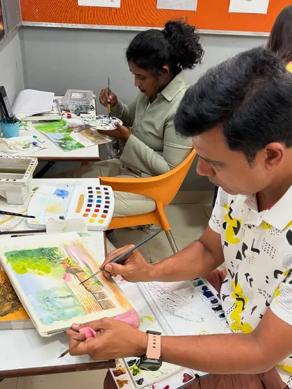 Students practicing their watercolor techniques during the workshop. It's always inspiring to see everyone's progress.