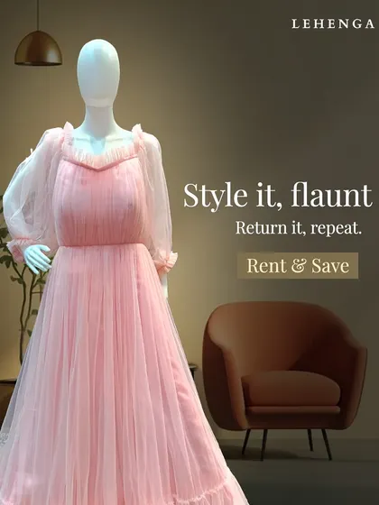 Style it, flaunt it, return it, repeat. This soft pink gown with sheer balloon sleeves is a dreamy and romantic choice for an engagement or pre-wedding photoshoot.
