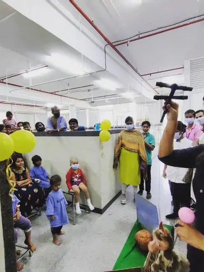 The joy on our puppeteer's face reflects the happiness of the children during our hospital performance. These shows are incredibly meaningful to us.