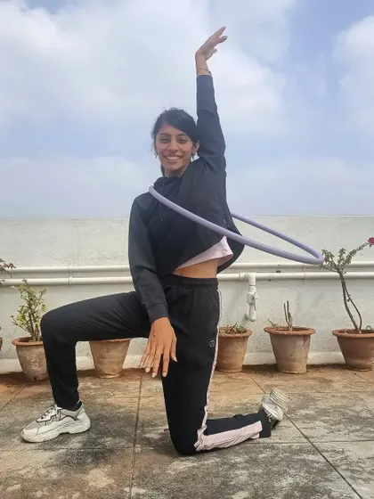 At this moment, where you are is where you need to be. Give yourself some grace. A quick hoop session on the terrace to recenter and find my flow.