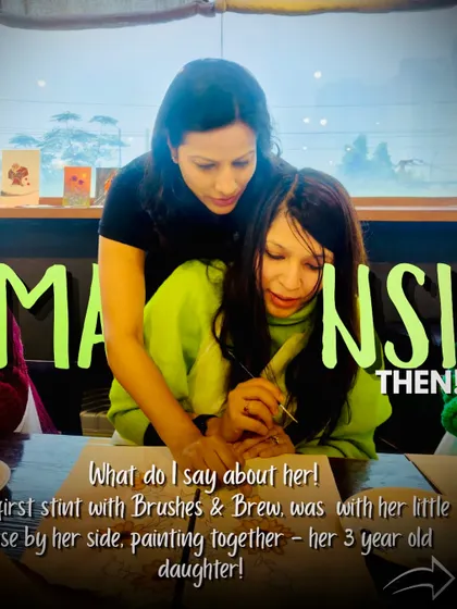 This was Mansi during her first workshop with me, painting alongside her little daughter. Seeing her journey and watching her come back to create again is what makes this so special.