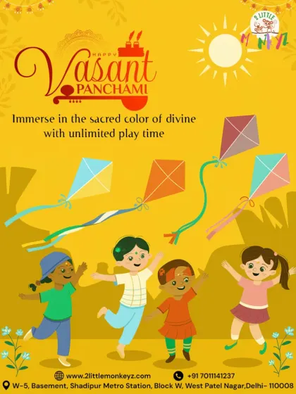 Happy Vasant Panchami! We celebrate the arrival of spring with unlimited playtime, letting kids immerse themselves in joy and fly high like kites. It's all about "chhoti si duniya, badi si masti!"