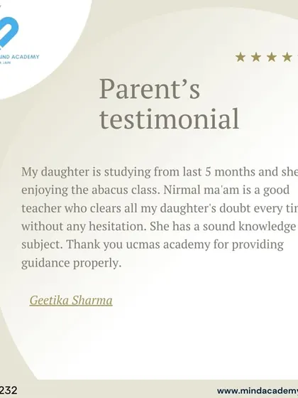 This testimonial is a duplicate of ID 71 and shares the same positive feedback about our abacus classes and teacher's supportive approach.