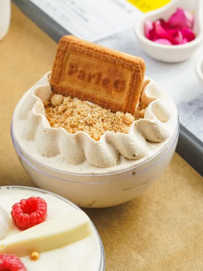 The Parle-G Biskut and Biscoff Tres Leches globe cake is a nostalgic yet modern treat. I love creating pairings that are both familiar and exciting for customers.