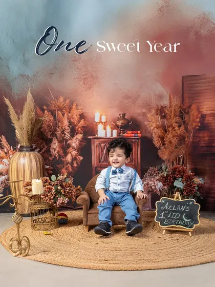 Celebrating a first Eid birthday in style! This little gentleman in his bow tie and suspenders looks perfectly dapper in a rustic, candle-lit setting.