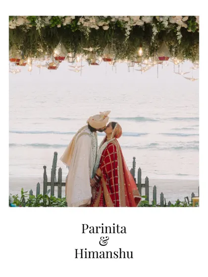 A romantic kiss under the mandap, with the serene Goan seascape in the background, perfectly summarizing a dream beach wedding.