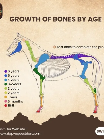 A more detailed look at the growth of a horse's bones by age. We teach our riders to train smart and respect their horse's development.
