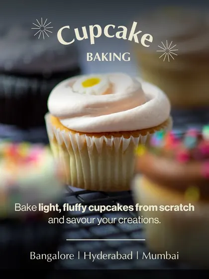 A close-up of a perfectly piped cupcake from our baking workshop. You'll learn to bake light, fluffy cupcakes and try various icing techniques to make them look as good as they taste.