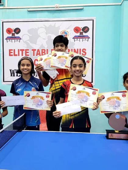 A group of our young paddlers showcasing their impressive haul of 2 silver and 8 bronze medals at the 3rd District Ranking in Dombivali.