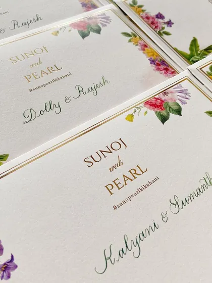 Envelope addressing has my heart. I addressed these gorgeous floral and peacock-themed invites with classic copperplate calligraphy, adding a personal touch to each one.