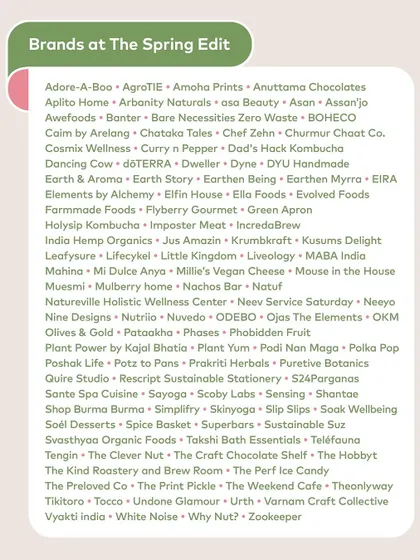 A comprehensive list of all the brands featured at "The Spring Edit" event.