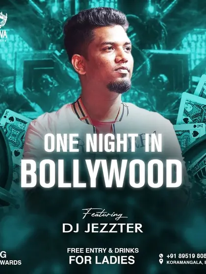 I regularly host "One Night in Bollywood" events. This poster promotes a night dedicated to the best Bollywood tracks, with free entry and drinks for ladies.