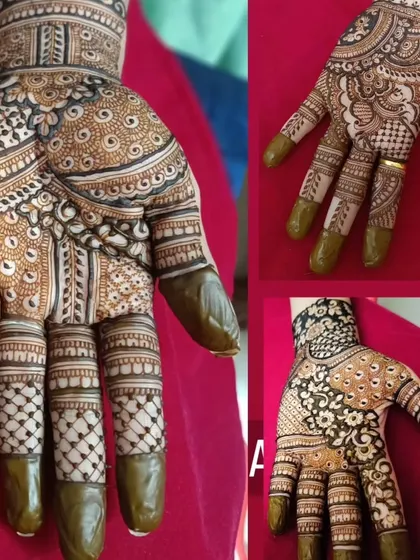 A collage showing different angles of a beautiful party-wear design. The pattern is dense and intricate, perfect for making a statement.