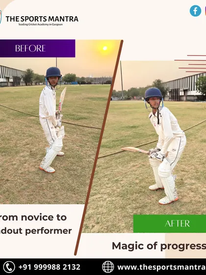 Progress you can see. This before-and-after shot shows the transformation in a young player's batting stance and balance after dedicated training with us. We focus on building a strong technical foundation for long-term success.