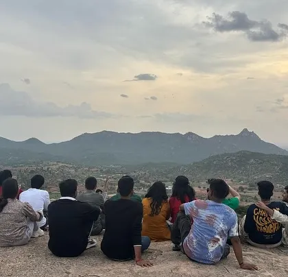 Watching the sunset over the hills on our Adiyogi day trip. A perfect, peaceful end to a day of exploration.