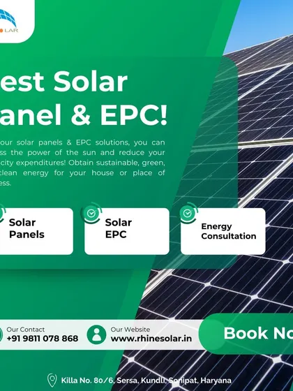 'Best Solar Panel & EPC!'. This poster highlights our core services: providing high-quality solar panels, end-to-end EPC solutions, and expert energy consultation for your house or business.