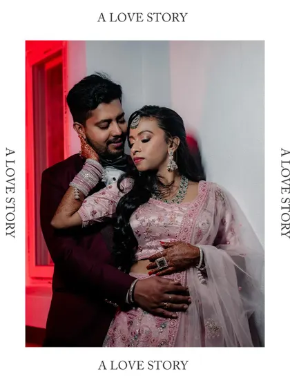 A stylized reception portrait with a modern, clean design.