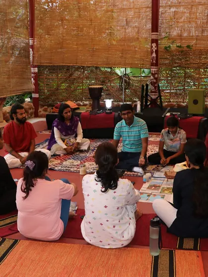 We sit in a circle for a sharing session. This is an important part of the course, where we connect, share our experiences, and learn from one another.