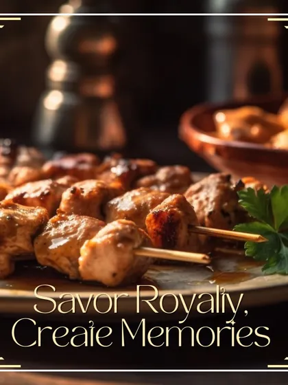 Savor royalty, create memories. This image of perfectly grilled chicken skewers embodies my promise of providing food that is not only delicious but also part of a memorable experience.