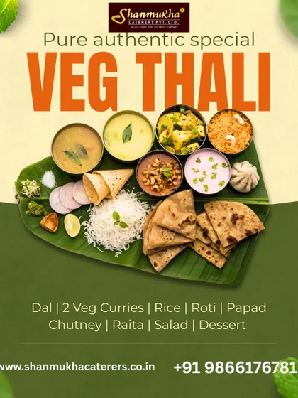 A complete and authentic pure veg thali served on a banana leaf, offering a delightful mix of flavors, textures, and nutrition in one meal.