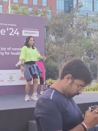 Another angle from the World Health Day stage. I bring the same high-energy instruction to large corporate events as I do to my intimate studio classes.
