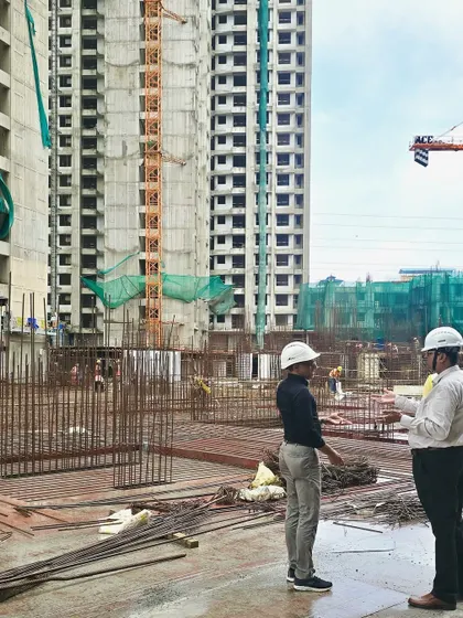 On-site discussion with my team at the residential township project, ensuring the design vision is executed with precision.