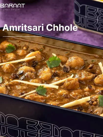 Our Amritsari Chhole is rich in flavour and made with love, featuring a blend of traditional spices for a hearty, satisfying meal.