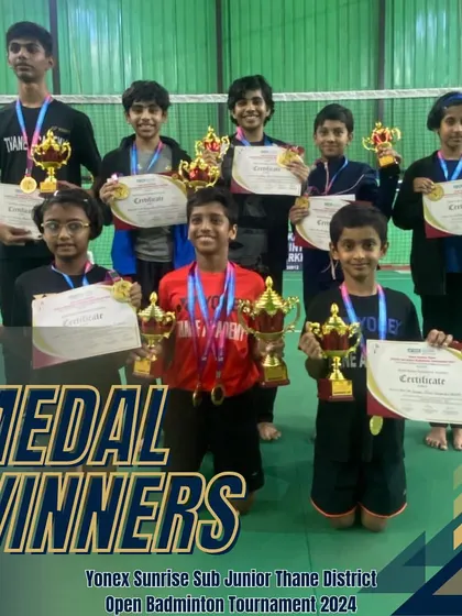A group photo of all our medal winners from the Sub Junior Thane District Open, showcasing the breadth of our young talent.