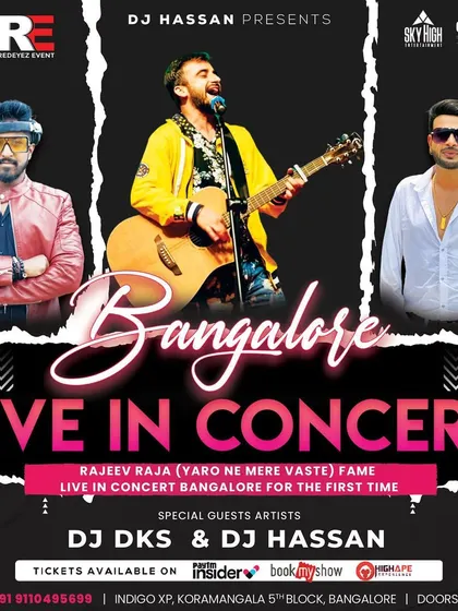 The poster for a live concert in Bangalore where I performed as a special guest artist alongside singer Rajeev Raja. I enjoy collaborating with live performers to create unique shows.