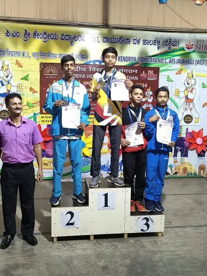My student Prashant on the podium after winning a silver medal at the KVS National Games 2024. Congratulations my champ.