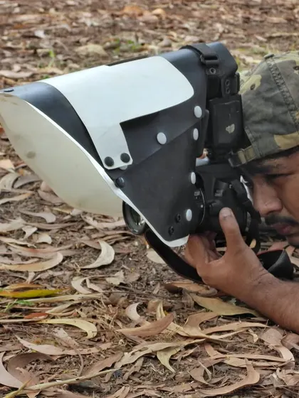 Getting the perfect shot often means getting low and close, always with respect for the animal. Here I am photographing an Indian Spectacled Cobra, using a diffuser to capture its intricate details. This is the dedication that goes into every frame.