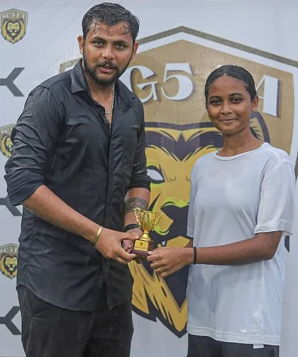 One of our Lionesses receiving her Player of the Match award for a dominant performance in the Inter SG5 Cup.