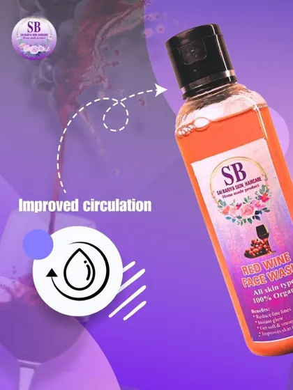 This graphic highlights how the Red Wine Face Wash improves circulation, a key factor in achieving healthy and glowing skin.