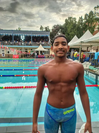 Krish S, a gold medalist in the 50m Freestyle.