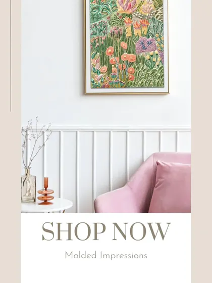 My 'Molded Impressions' collection is available for purchase. This piece, featuring a garden of sculpted flowers, is designed to bring renewed energy and a tactile experience to your home decor.