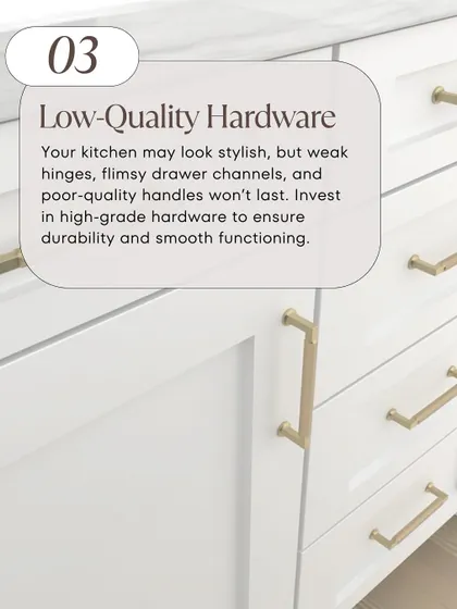Never compromise on hardware. Low-quality hinges and flimsy drawer channels may look fine initially but won't last. We invest in high-grade hardware for durability and smooth functioning.