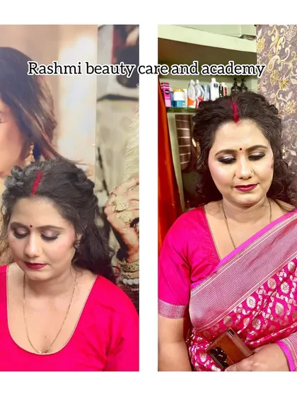 This client was getting ready for a special occasion. I created a soft glam look with a braided updo that perfectly complemented her beautiful pink saree.