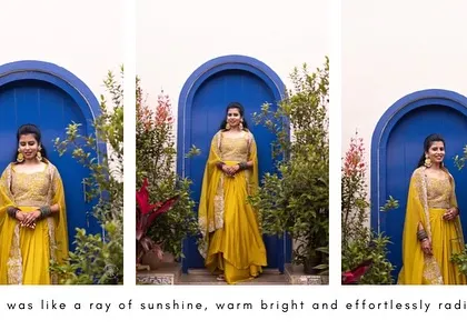 A triptych of the bride looking radiant in her yellow Haldi outfit, truly like a ray of sunshine.