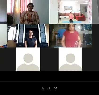 Another view of our online session, showing participants in a moment of quiet reflection. My online classes are designed to be just as personal and effective as in-person ones.
