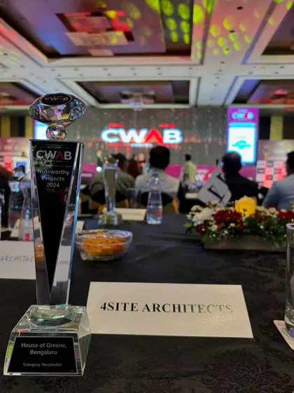 The CWAB Award trophy for "House of Greens," recognized as a Noteworthy Project in the interiors category. The theme was "The five elements of Nature," which aligns perfectly with my philosophy.