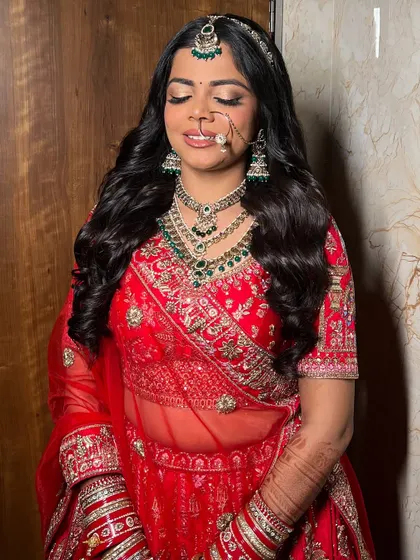 A close up of Lochan's beautiful phera makeup. Her story of waiting 11 years for this day was so special. I gave her a soft glam look with defined eyes and a matte lip that made her feel confident and radiant.