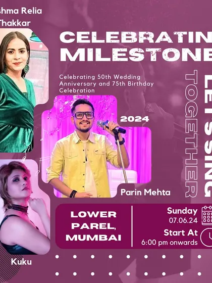 A poster for a joint 50th wedding anniversary and 75th birthday celebration. These grand milestone events are a joy to perform at.