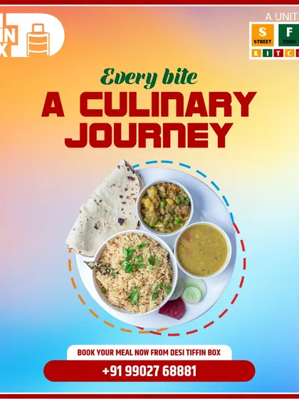 Every bite from my tiffin is a culinary journey back home. This plate shows a simple yet complete meal of pulao, dal, sabji, and roti, representing the authentic flavors I aim to provide.
