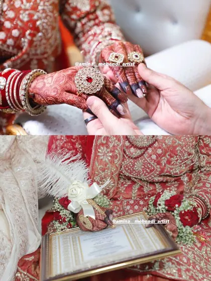 A collage showing the beautiful stain during the wedding ceremony, a testament to the lasting color of my organic henna.