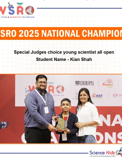 Another proud moment as our student Kian Shah wins the Special Judge's Choice award in the Young Scientist All Open category at the WSRO 2025 National Championship.